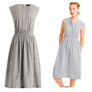 J. Crew Cap-Sleeve Striped Shirting Dress Size 0 | Elastic Waist